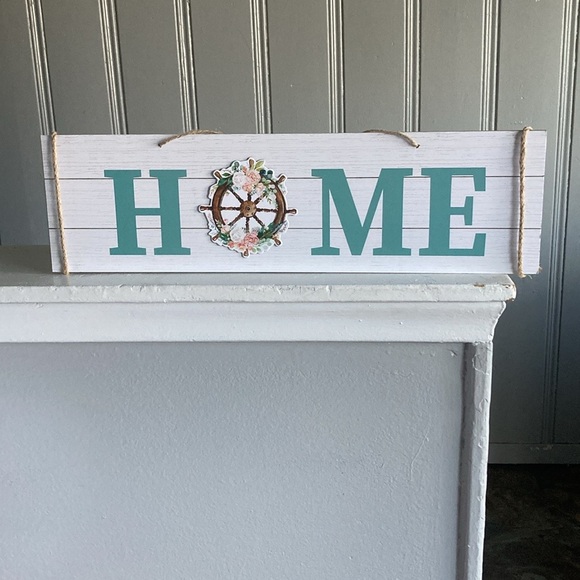 NWT- Horizontal HOME- Nautical Decoration Sign w/ Floral Ships Helm - Picture 11 of 14